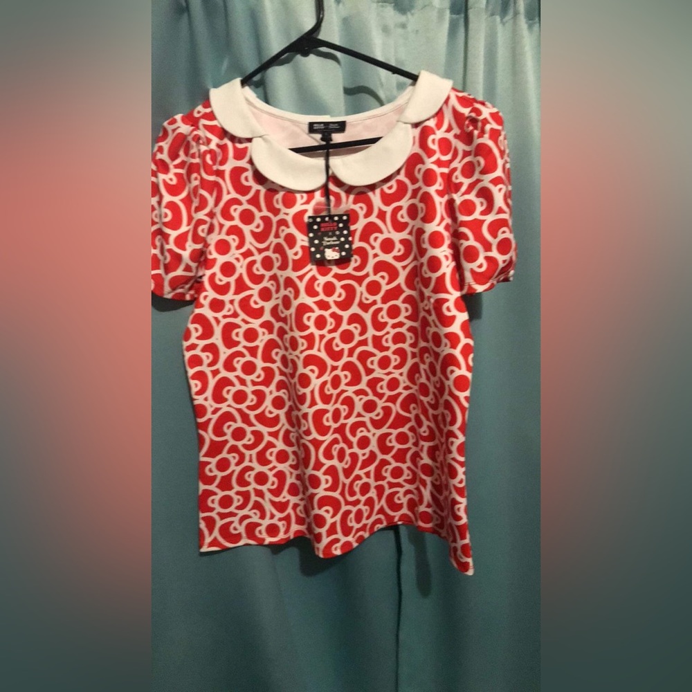Hello kitty bow blouse. Red and white. Size Large.